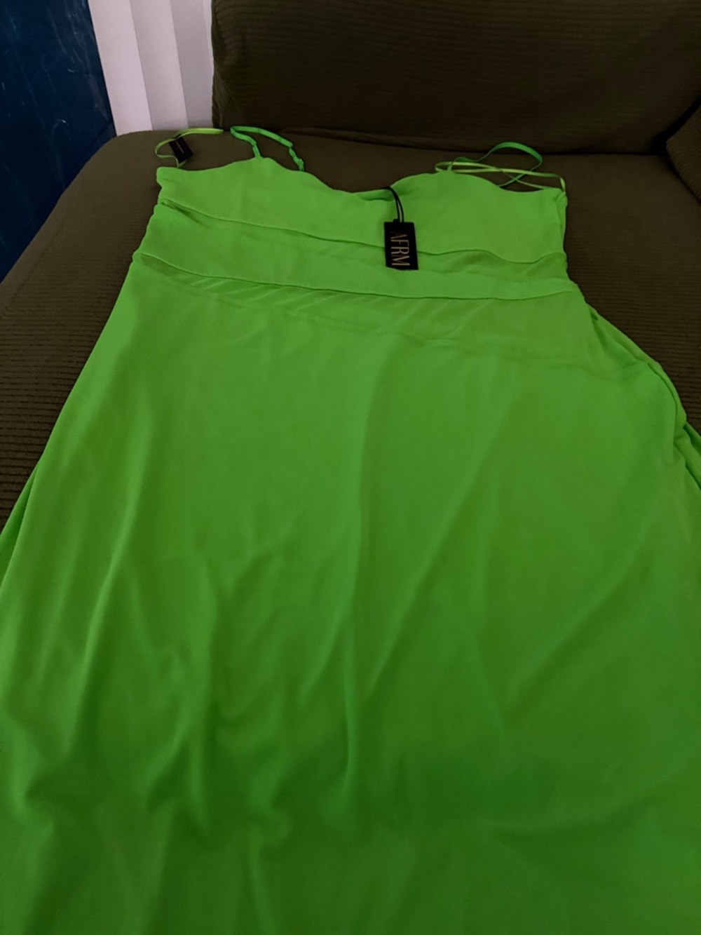 AFRM Neon Green Asymmetrical Dress